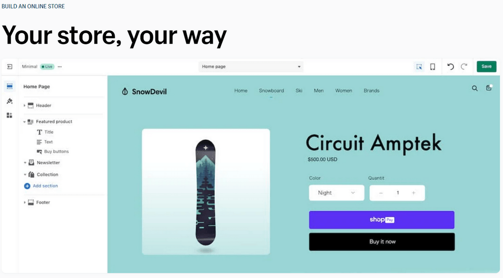 shopify build your own online store