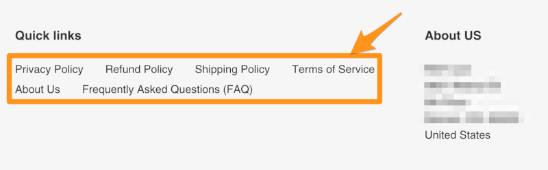 Store policies Footer menu Shopify dropshipping store 