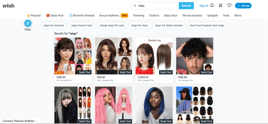 wish dropship wigs